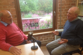 John Denham (left) interviewing Michael Liley about Hardwick Green Meadows