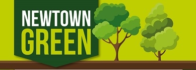 Logo for Newtown Green Community Group - green background with the words Newtown Green and two illustrated trees