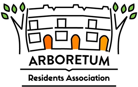 Arboretum Residents Association logo - illustrated terraced houses with trees on either side
