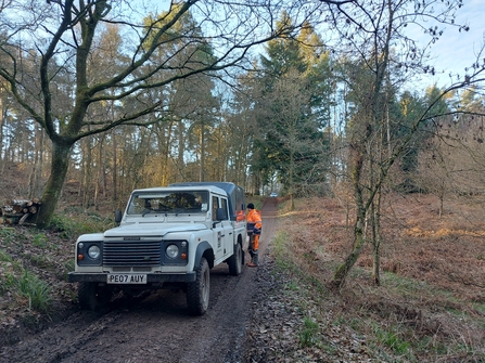 Land Rover parked on a track at Chaddesley Woods