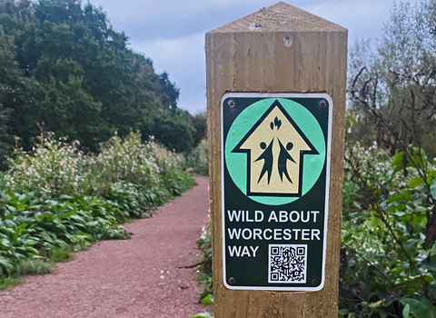 Wild about Worcester Way waymarker alongside a path