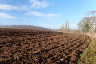 A photo of a ploughed field on a sunny day