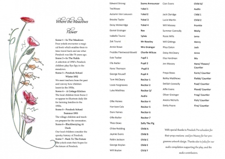 Where the Meadows Flower programme - Acts and cast list