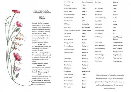 Where the Meadows Flower programme - Acts and cast list