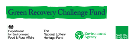 Green Recovery Challenge Fund logos - Defra, National Lottery Heritage Fund, Environment Agency, Natural England