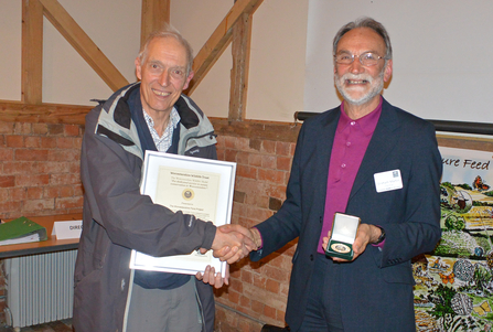 Bert Reid, on behalf of the Worcestershire Flora Project, receiving a Worcestershire Wildlife Medal