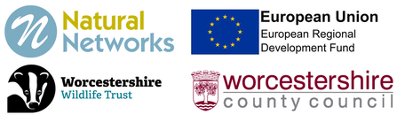4 logos - Natural Networks, Worcestershire Wildlife Trust, Worcestershire County Council and European Regional Development Fund