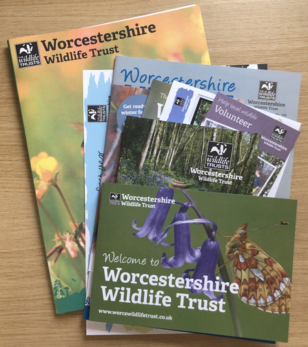 Photo of membership pack with contents including 'welcome to Worcestershire Wildlife Trust' booklet