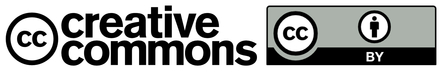 Two logos - one with 'cc' and 'creative commons' and the other is a grey and black box with 'cc', 'BY' and a silhouette of a person in a circle