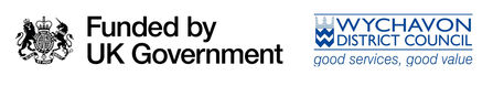 Two logos - 'Funded by UK Government' and Wychavon District Council