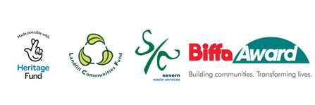 A graphic showing the National Lottery Heritage Fund logo, the Landfill Communities Fund logo, the Severn Waste Services logo, and the Biffa Award logo