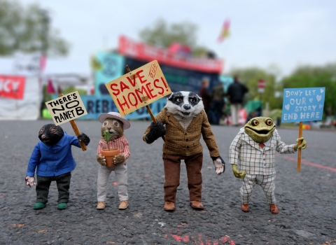 Mole, Ratty, Badger and Toad protesting for a Wilder Future