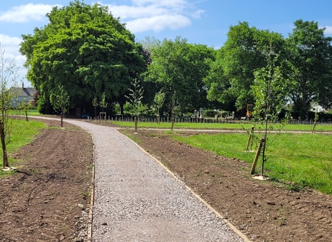 Eckington Community Fields with a path running through it